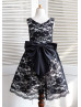 Black Lace Silver Gray Lining Wedding Flower Girl Dress